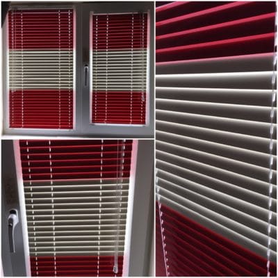 Venetian window blinds installation and fitting service - red and cream colours