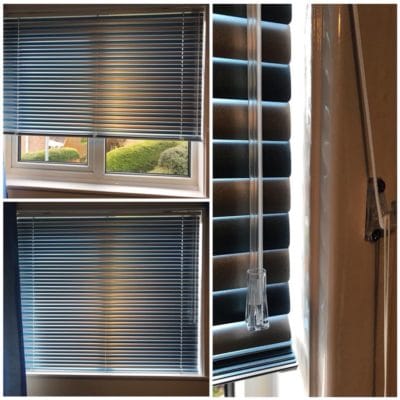 Sparkling Blue and sparkling silver venetian window blinds fitting service