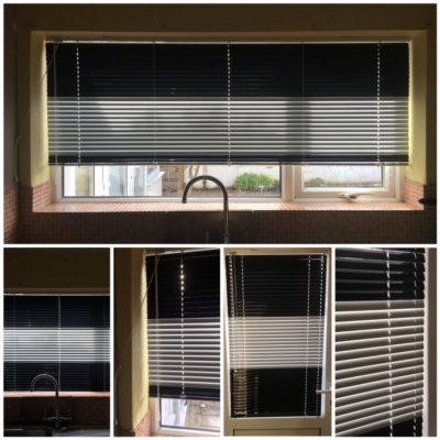 wide window blinds black and white venation fitting service