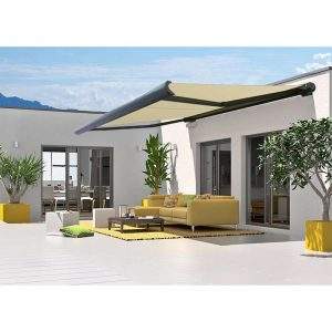Intelroll-INT500-Full Cassette-Electric Manual Retractable Garden Patio Awnings Grey Frame Cream Fabrci