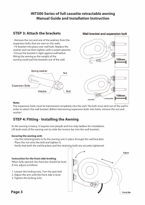 INTELROLL INT500 MANUAL GUIDE HANDBOOK MOTORISED AWNING LED CANOPY INSTALL RETRACTABLE ELECTRIC INTROLL INT INSTALLATION