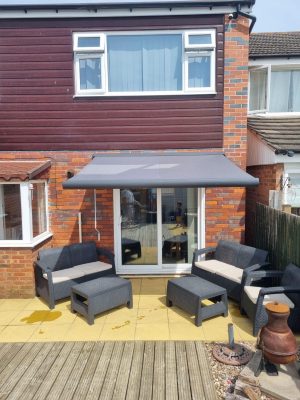 Retractable Patio Awning, Polyester Manual Grey Full Cassette Installation Service Leominster 4