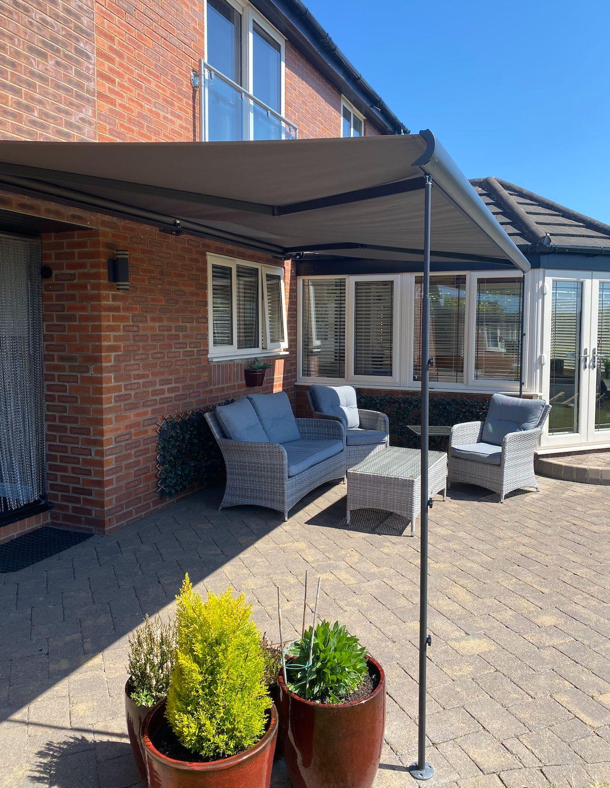 Support Pole Leg colour grey for Intelroll Awnings with awning side full view Support Pole Leg colour grey for Intelroll Awnings with awning side full view