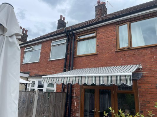 Stripe INT300 no cassette awning canopy with polyester fabric by Intelroll UK Wales NP23