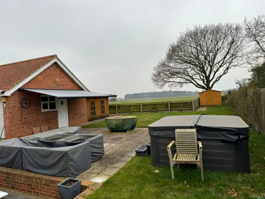 Intelroll awning full cassette colour grey electric patio garden above jacuzzi Bristol