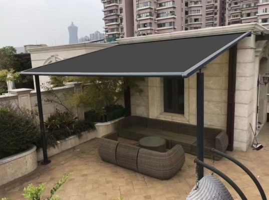 Intelroll INT800 Pergola Awnings 4 support legs colour grey frame and fabric retractable