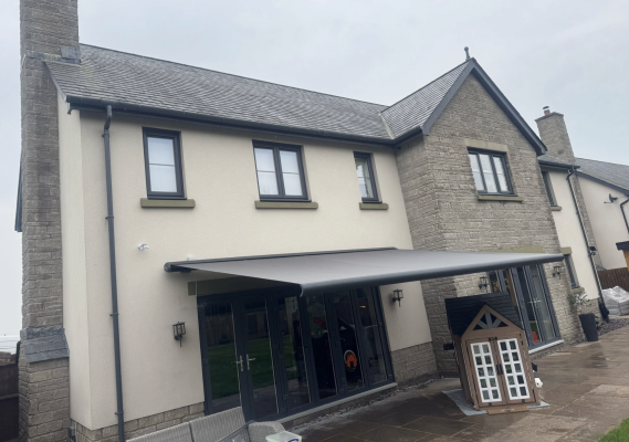 Retractable Electric Awning Installation Anthracite Grey Fabric Swansea