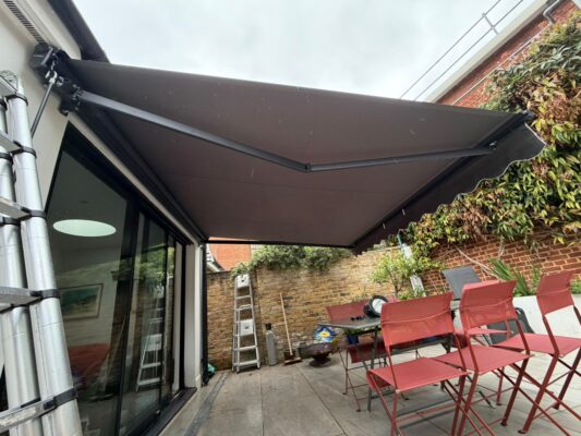 Home - IntelRoll Retractable Awnings - UK Stock - Fitting and Installation 264 THE HAWTHORNS, STACKWOOD RD C06 5BA INT500 OPENED VIEW OUTSIDE 8TH JUNE 2026